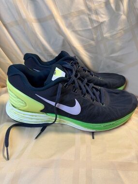 Nike Men's Lunarlon 6 Running Shoes with Neon Green Accents size 9.5